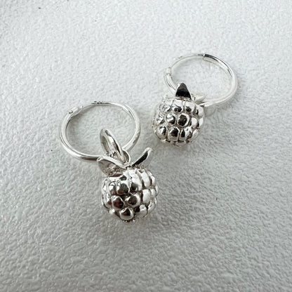 Silver blackberry earrings on white background