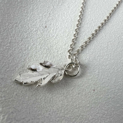 Silver Hawthorn Leaf Pendant on White Background