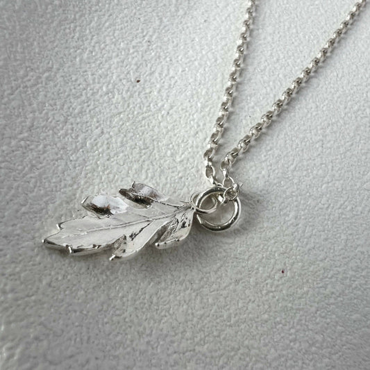 Silver Hawthorn Leaf Pendant on White Background