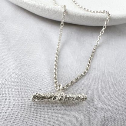 Textured Organic Style T Bar Necklace on White Background
