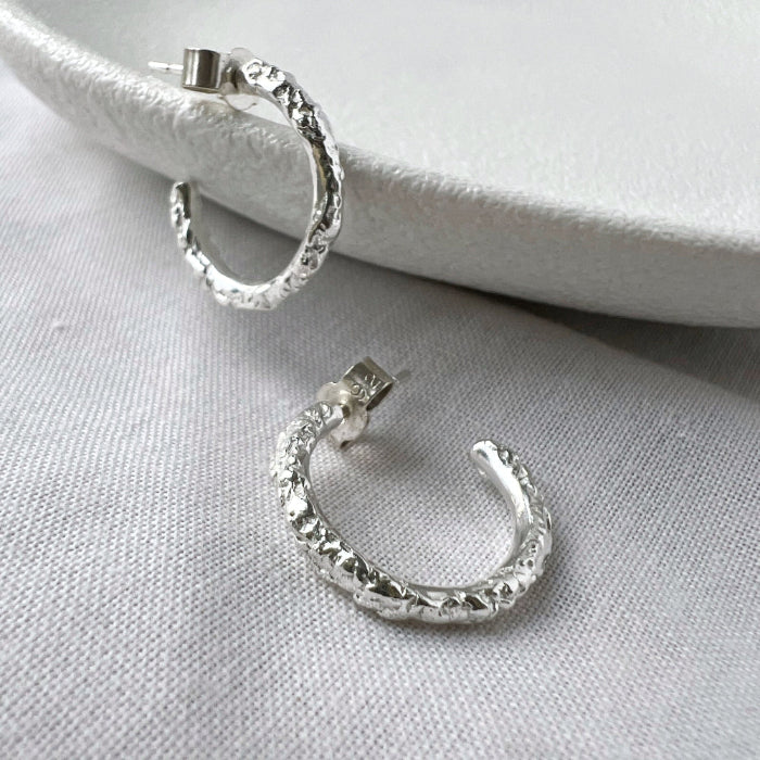 Organic Textured Silver Hoop Earrings