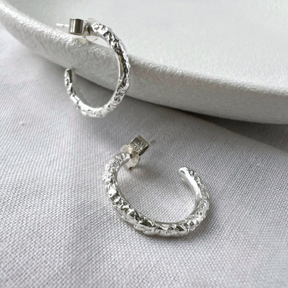 Organic Textured Silver Hoop Earrings